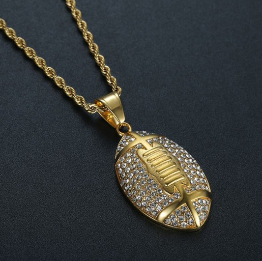 316L stainless steel gym jewelry Gold plated men rugby ball necklace - HD Wireless Product #1