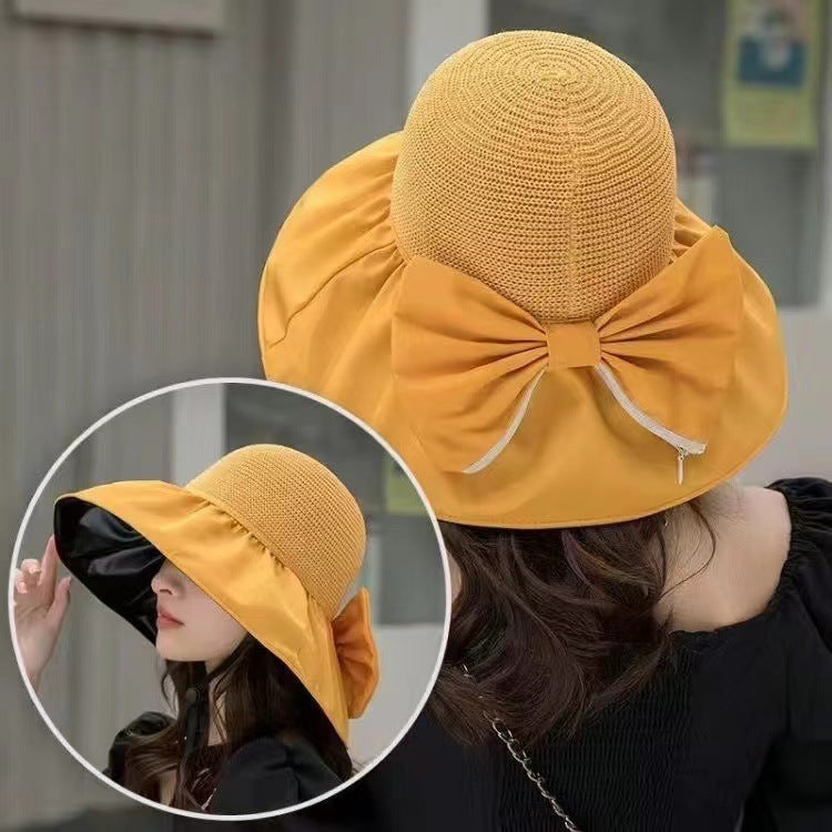 Summer Straw Sunhat With Large Brim And Big Bow Anti-UV Fisherman Hat Outdoor Sunshade And Face Protection Hat be502a3e dcc2 