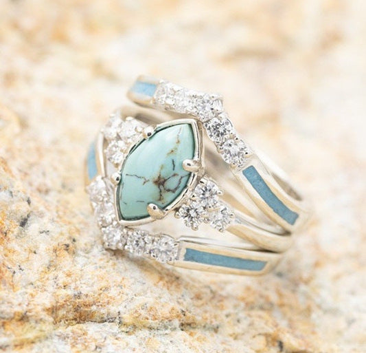 Creative Turquoise And Diamond Three-piece Women's Ring be8a1c36 ab99 4045 b71e 4b7bf857ed9c