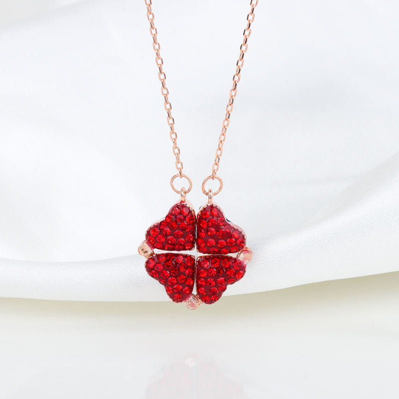 Sterling Silver Double-sided Four-leaf Clover Can Be Opened And Closed, A Double-wearing Clavicle Chain bebdedbb 94f5 41bb a5