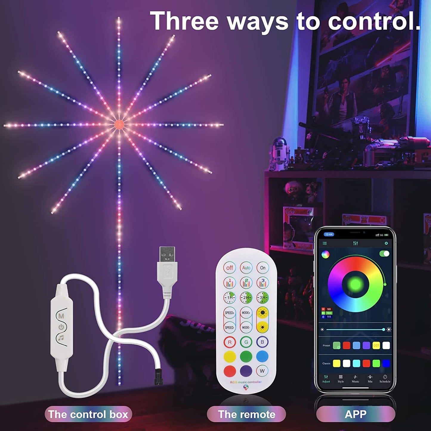 Firework Lights LED Strip Music Sound Sync Color Changing Remote Control LED Firework Light For Room Party bed69534 31f7 4938