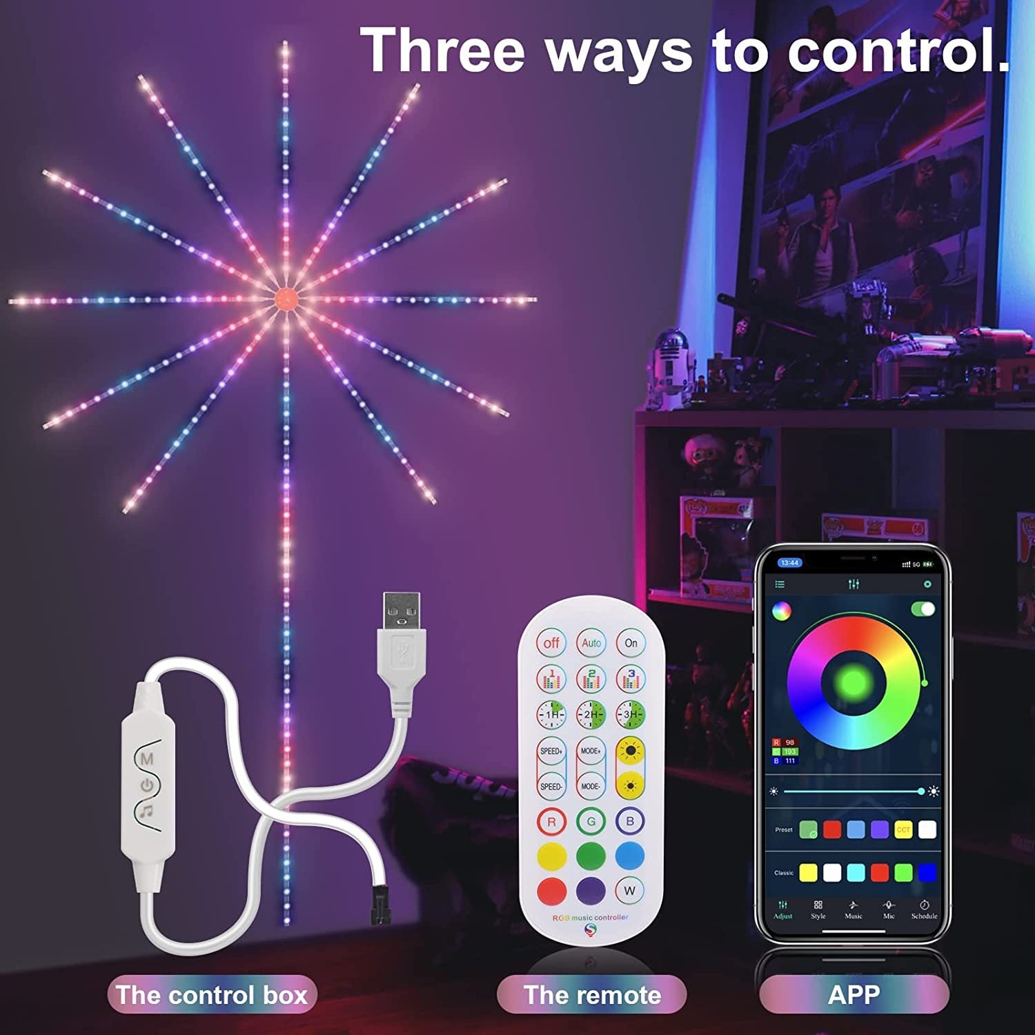 Firework Lights LED Strip Music Sound Sync Color Changing Remote Control LED Firework Light For Room Party bed69534 31f7 4938