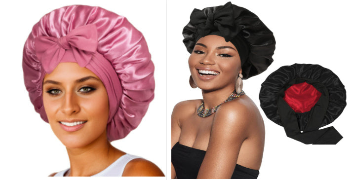 Double-layer Satin Ribbon Round Cap Bow Artificial Silk Beauty Hair Care Wide-brimmed Hat beede72d 0c41 4b74 913e 64a4618f2f7