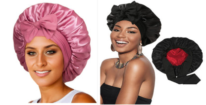 Double-layer Satin Ribbon Round Cap Bow Artificial Silk Beauty Hair Care Wide-brimmed Hat beede72d 0c41 4b74 913e 64a4618f2f7
