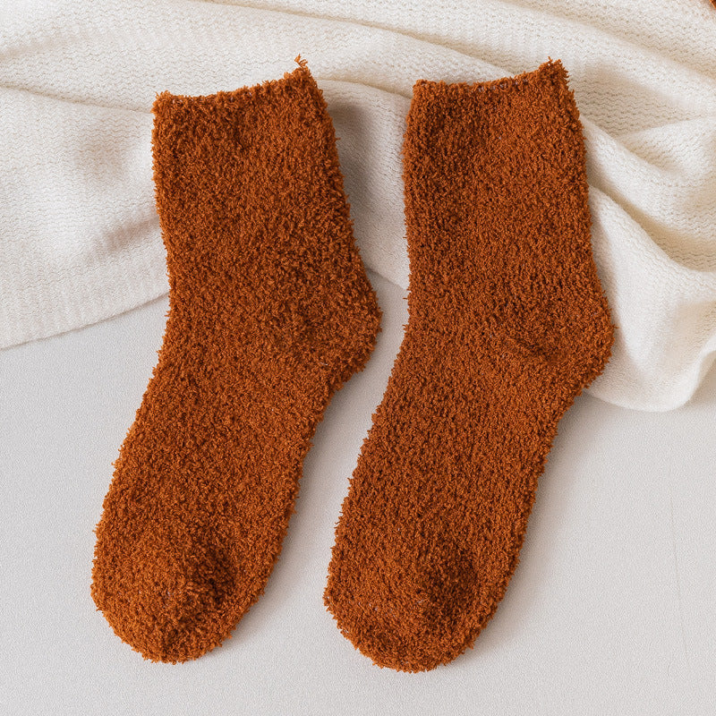 Autumn And Winter Half Velvet Socks Coral Velvet Women's Solid Color Socks Thickened Warm Mid-calf Length Socks befff941 5f53