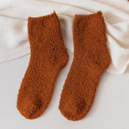 Autumn And Winter Half Velvet Socks Coral Velvet Women's Solid Color Socks Thickened Warm Mid-calf Length Socks befff941 5f53