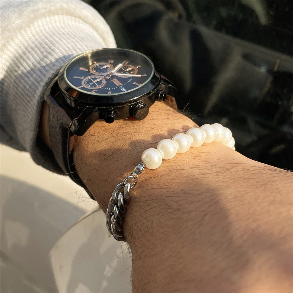 Men's Stitching Stainless Steel Cuban Chain Pearl Necklace bf7e9f70 f243 4891 b6a5 1ccb08cc1ed5