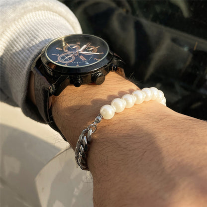 Men's Stitching Stainless Steel Cuban Chain Pearl Necklace bf7e9f70 f243 4891 b6a5 1ccb08cc1ed5