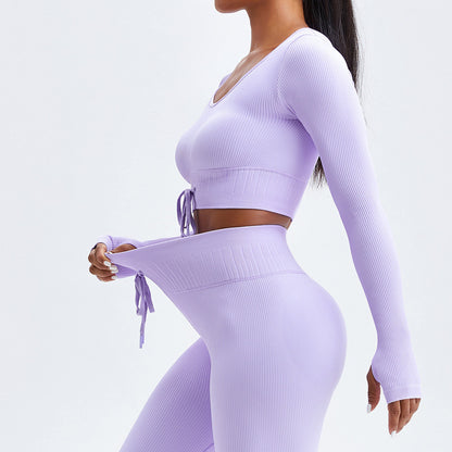 Women's Threaded Lace Tight-fitting Belly Button Sports Top bfde9af9 27b6 44f4 8309 8b83e660e30d