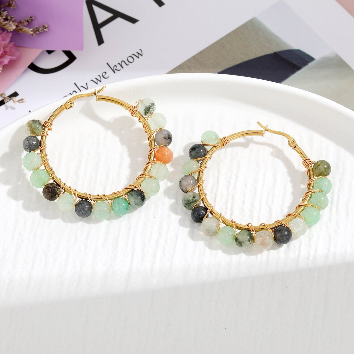 Natural Stone Stainless Steel Winding Earrings bff01948 fa50 4070 af1c d144c82e867d