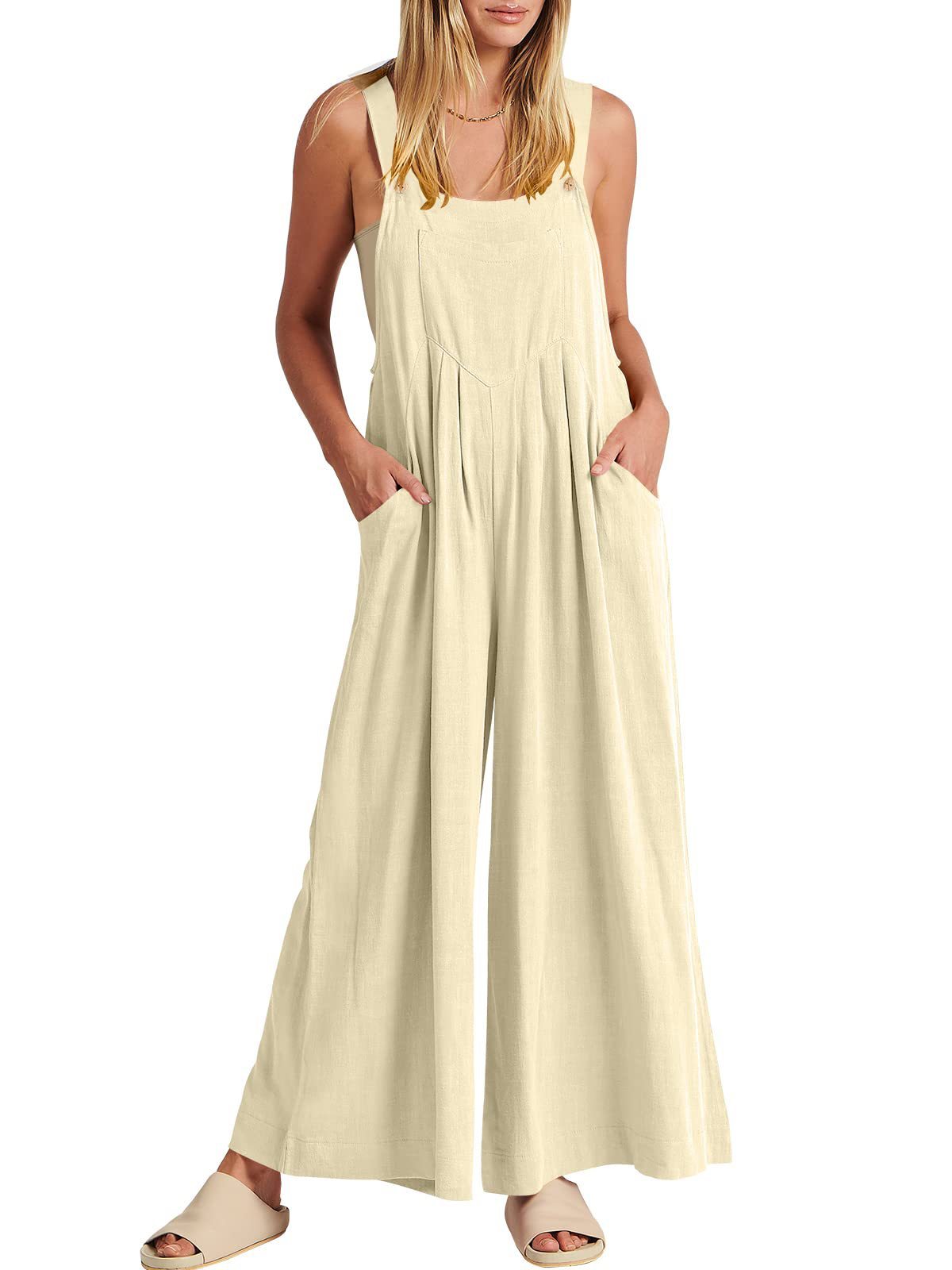Women's Solid Color Loose Casual Cotton And Linen Suspender Jumpsuit bff7db61 9467 4c66 8d70 89b854e547a5