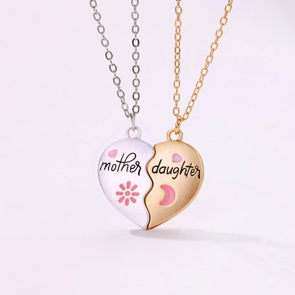 2PCS Set Jewelry Mother Daughter Necklace Matching Heart Magnetic Pendant Fashion Gifts For Mother's Day - HD Wireless Product #2