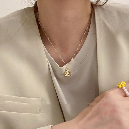 Geometric Bear Pearl Necklace Girlish Color Bear Pearl Temperament c04ad98d ea60 416d aa41 9a75bed734c9