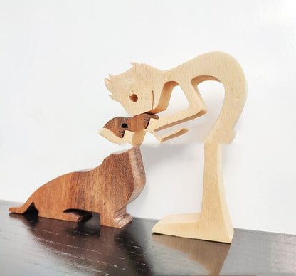 DIY Figurine Wood Dog Ornament Sculpture Home Decoration A Man A Dog Wood Sculpture Christmas Gifts Model Decor c0585536 bcb7
