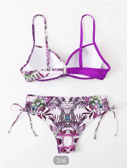 Multicolor Drawstring Backless Push Up Sexy Two-piece Underwire Hard Bag Bikini Women