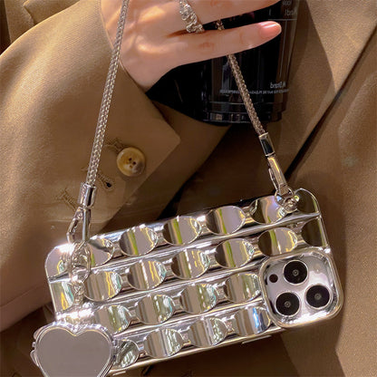 Electroplating Silver Heart Shape Mirror Chain Phone Case c08391e7 4579 409f 8596 b281a11a2ed1