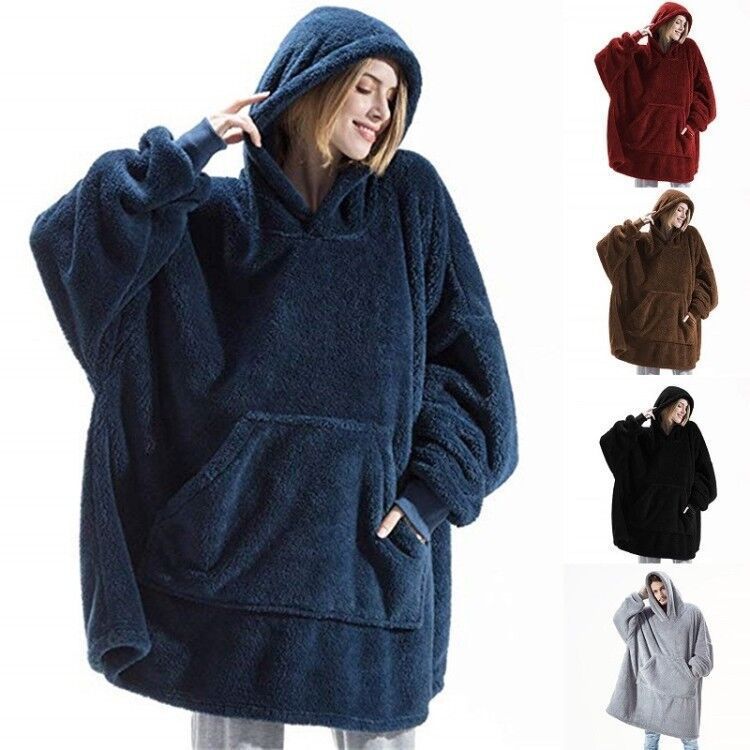 Hoodie Sweatshirt With Big Pocket Tops Sweater Comfortable Loose Double-Sided Fleece Thicker Wearable Blanket c0b8db80 328b 4