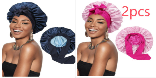 Double-layer Satin Ribbon Round Cap Bow Artificial Silk Beauty Hair Care Wide-brimmed Hat c0bfa157 a875 45a3 853f aa7c08e893f