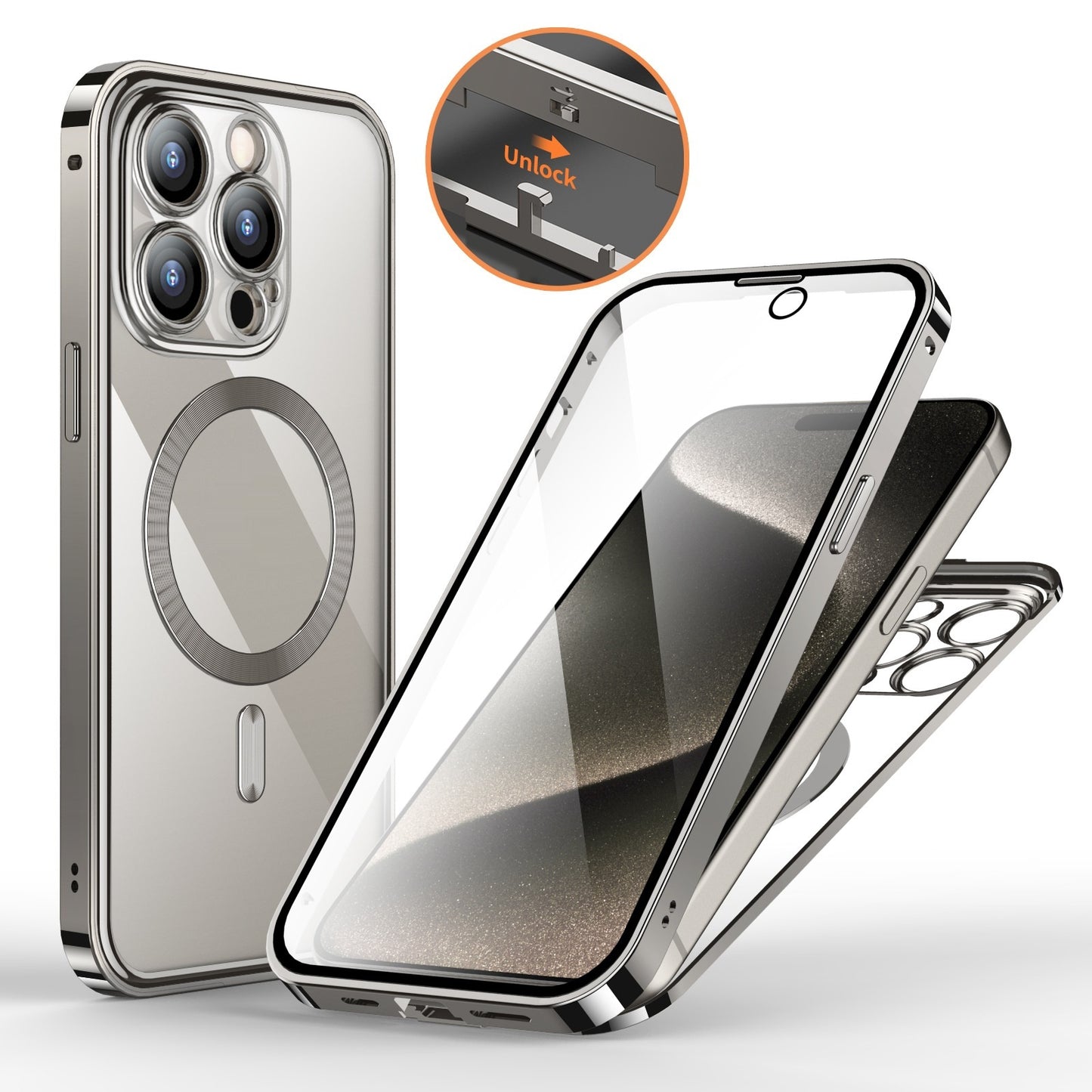 Anti-Privacy Metal Buckle Magnetic Support Wireless Charging Double-Sided Lens Full Cover Phone Case Protective Cover c0c49e9