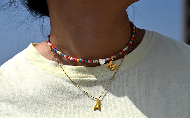 Разноцветные бусины Initial Choker для женщин из нержавеющей стали Lett