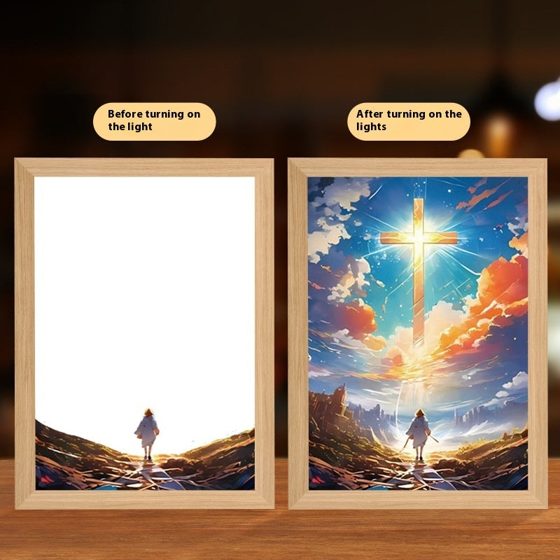 Jesus LED Light Painting Home Decoration Light Painting Photo Frame Led Night Light Room Decor Christmas Gifts Moon Lamp c0f0