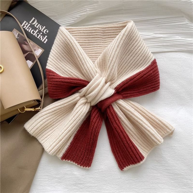 Sweet Color-blocked Knitted Scarf For Women Autumn And Winter Warm Versatile Fashion Scarf For Girls c0f81f81 6fcd 4861 b6e4 