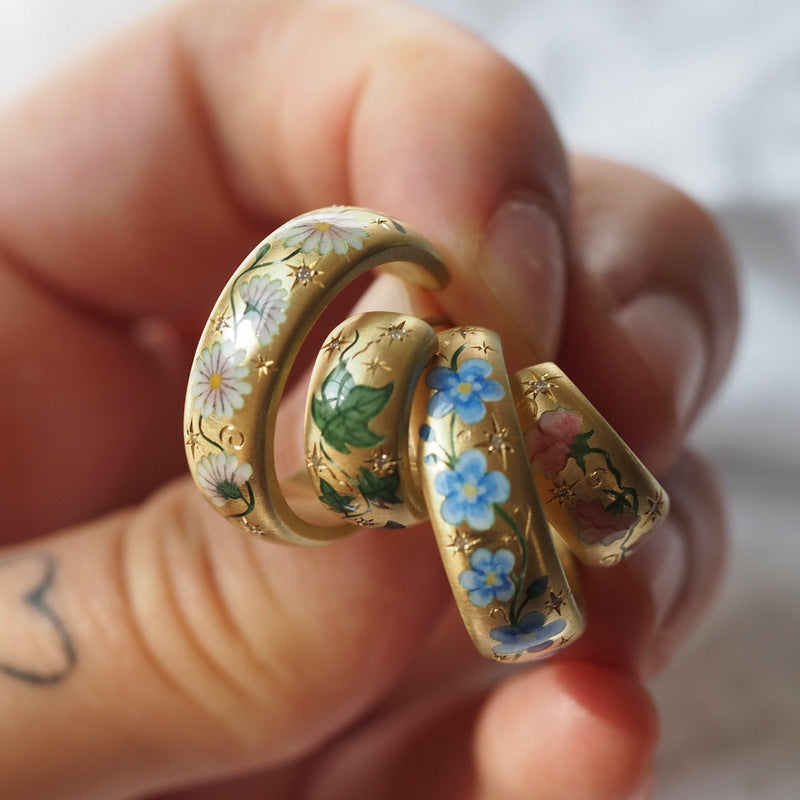 Painted Flower Flower Rose C- Shaped Earrings c1242ea3 8262 4d12 b95a c5b2c5ec1dab