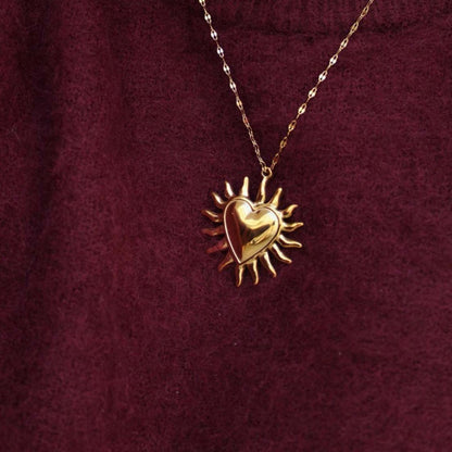 18K Gold Fire SUNFLOWER Love Pendant Necklace - HD Wireless Product #1