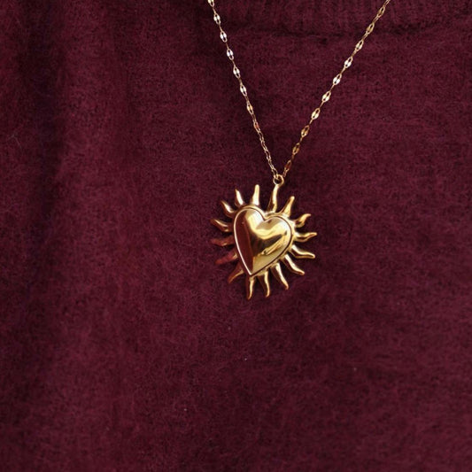 18K Gold Fire SUNFLOWER Love Pendant Necklace - HD Wireless Product #1