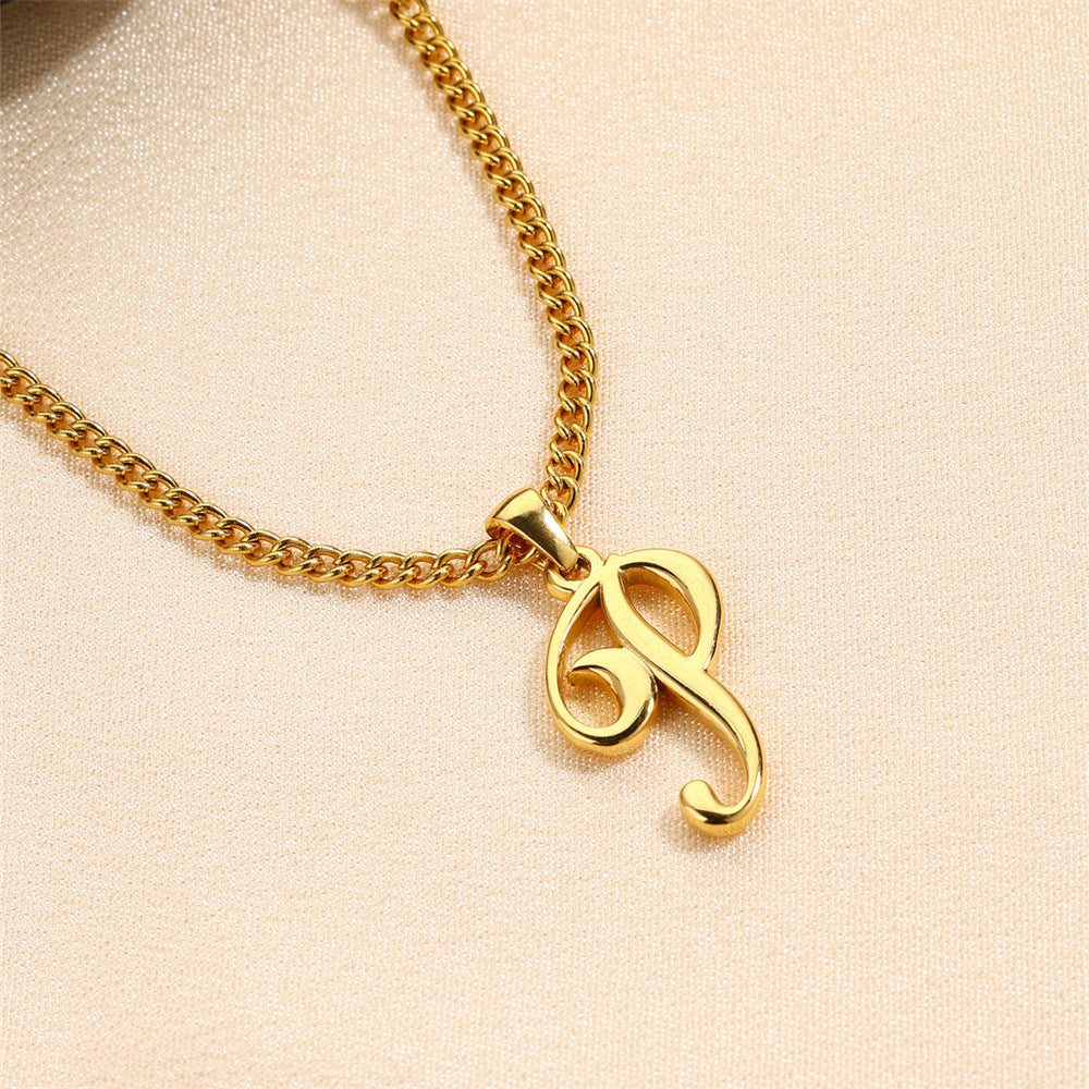 Simple Elegant Necklace Stainless Steel 18K Gold Mini English Letter Pendant c15a83e9 8053 4111 bf7c e9cc8585fb69