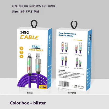 240W Light Column Four-in-one Colorful Indicator Light Mobile Phone Charging Cable - 图片 4