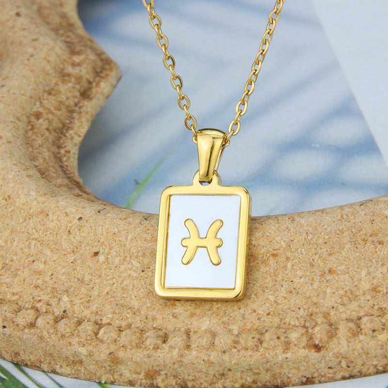 Stainless Steel Square Shell Zodiac Necklace c1bf3f55 9f01 4cc5 bb3d a875b5960a14