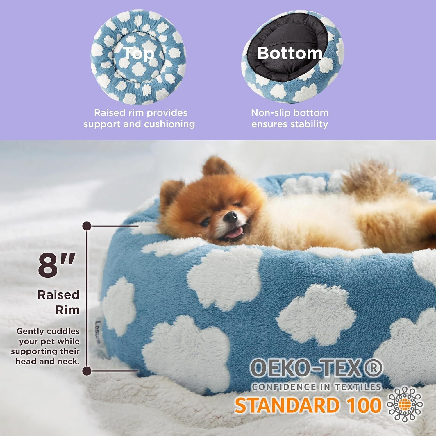 Lesure Cat Beds For Indoor Cats - Round Cat Bed Donut Small Dog Bed Calming Pet Beds, Cute Modern Beds With Jacquard Shaggy P
