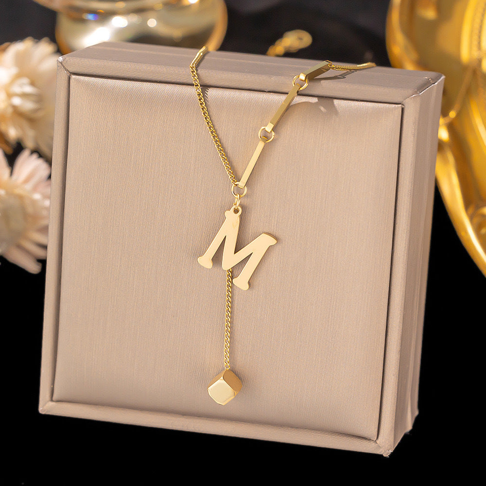 Necklace Ornament Titanium Steel Tassel 26 Letters Female Small Square Pendant Graceful Personality Jewelry c1cec642 3688 499