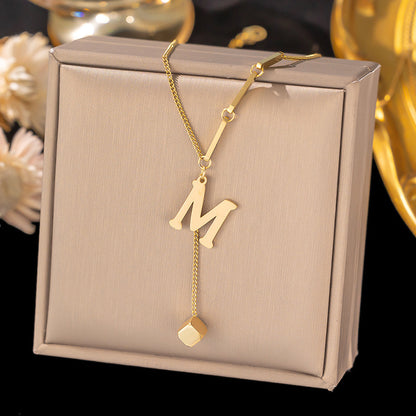 Necklace Ornament Titanium Steel Tassel 26 Letters Female Small Square Pendant Graceful Personality Jewelry c1cec642 3688 499