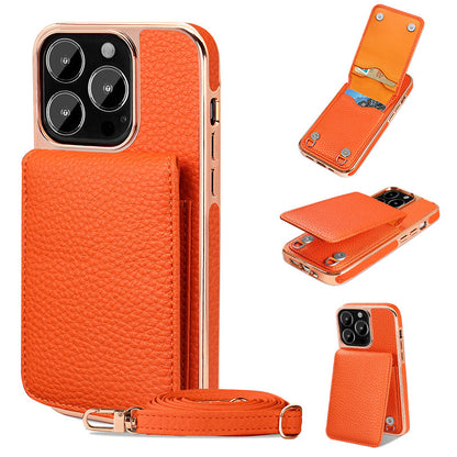 Litchi Pattern Wallet Lanyard Phone Case For 14 c1ebe2b2 53e0 437b 9a55 ef5572e24770