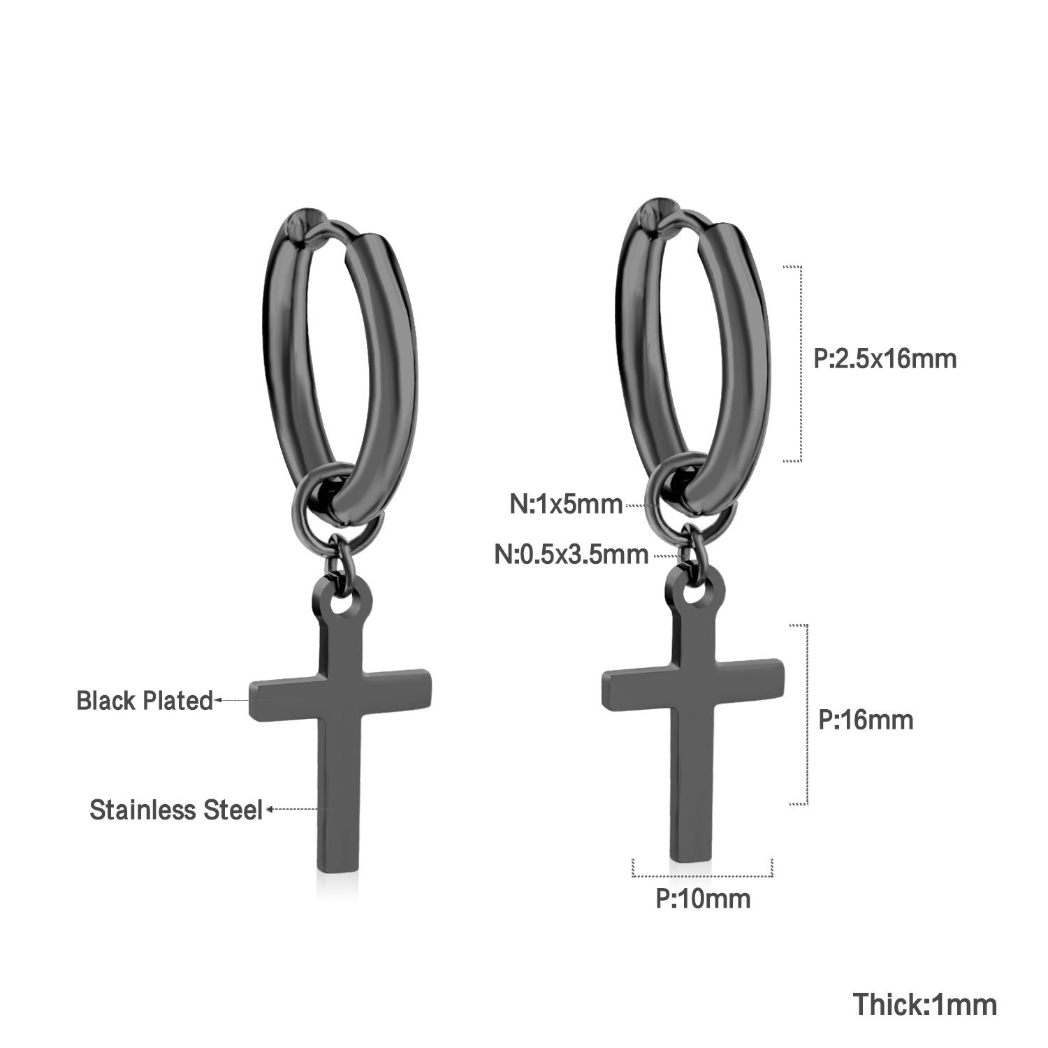 European And American Fashion Stainless Steel Ear Clip Temperament Men's And Women's Cross Earrings c20302f8 3668 471b 910d c