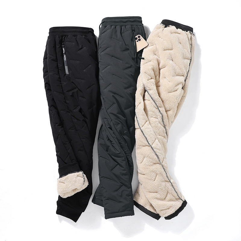 Men's Trousers Winter Velvet Thickening Loose Fleece Pants With Zip Pocket Large Size Windproof Warm Jogging Pants c20a626c 0
