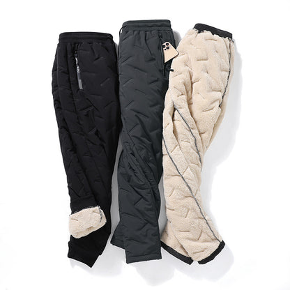 Men's Trousers Winter Velvet Thickening Loose Fleece Pants With Zip Pocket Large Size Windproof Warm Jogging Pants c20a626c 0