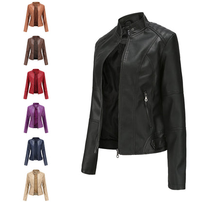 Thin Large Size Leather Clothing With Stand Collar Slim-fit Jacket c22025d1 74cf 4eaa b797 e4bc91243202