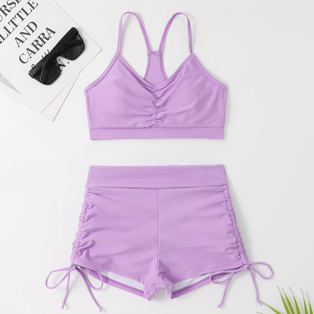 Women's Pure Color Bikini High Waist Split Swimsuit c2206984 8247 444a a11c e3299e5f08bd