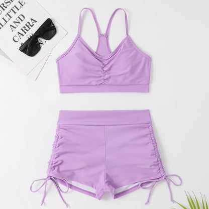 Women's Pure Color Bikini High Waist Split Swimsuit c2206984 8247 444a a11c e3299e5f08bd