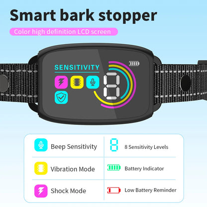 Smart Automatic Anti Barking Dog Collar Rechargeable Bark Stopper Stop Barking HD Digital Display IP67 Waterproof Collar For 