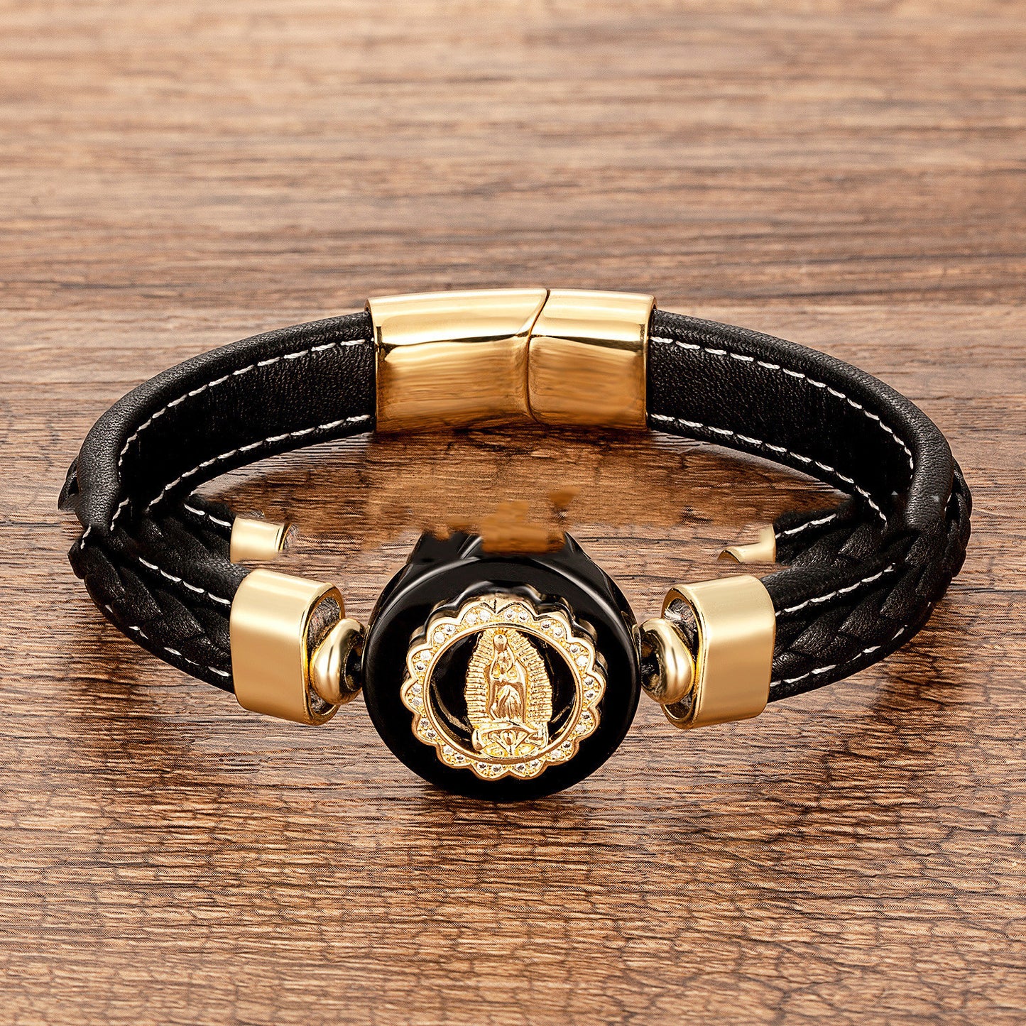 European And American Fashion Outer Stone Leather Cord Braided Bracelet c27f86e1 5548 4fe5 81d4 945f674fb3fe