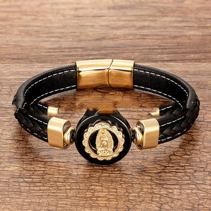 European And American Fashion Outer Stone Leather Cord Braided Bracelet c27f86e1 5548 4fe5 81d4 945f674fb3fe