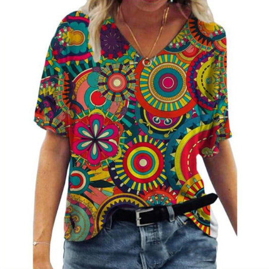 Oversized Loose V-neck Printed Short-sleeved T-shirt c2c05e0f 824e 4555 ab7c ef9f4abdbf92