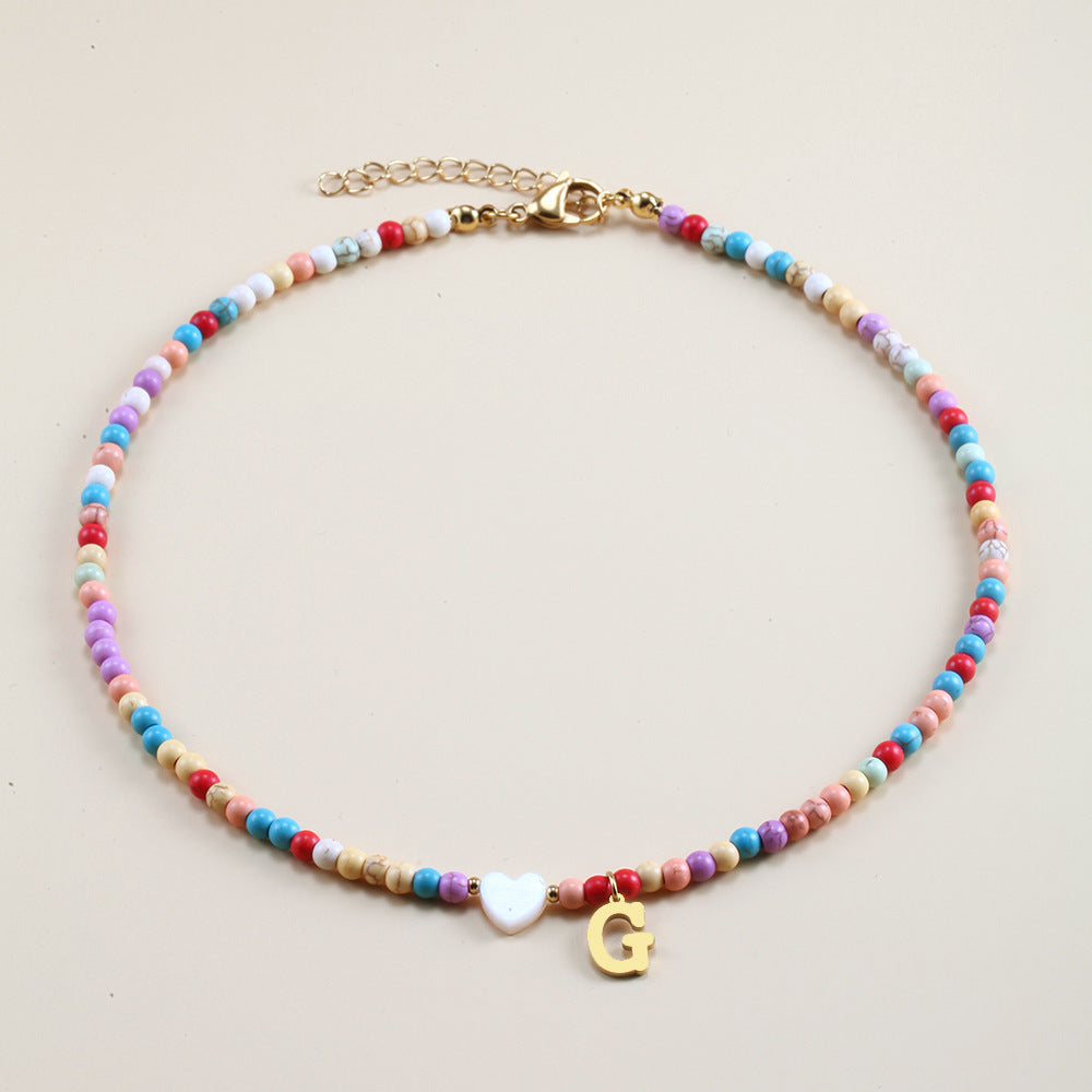 Colorful Beads Initial Choker For Women Stainless Steel Lett c301489d a602 4d4a a2e4 6dd5aada264e
