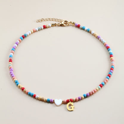 Colorful Beads Initial Choker For Women Stainless Steel Lett c301489d a602 4d4a a2e4 6dd5aada264e