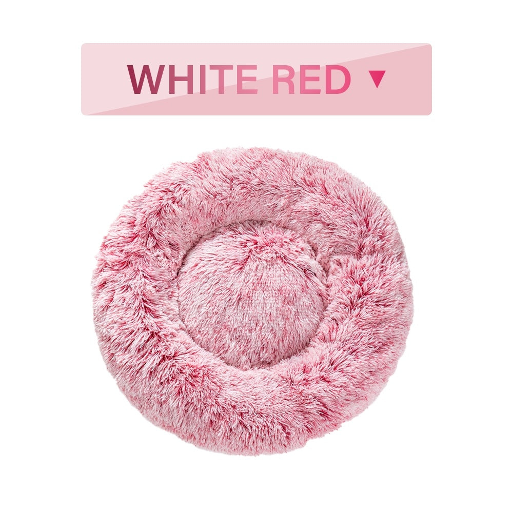 Fluffy Donut Dog Bed  Warm Soft Long Plush Pet Cushion Dog House Cat  Bed Washable Pet Sofa Mat Calming Samll Large Dog Beds 