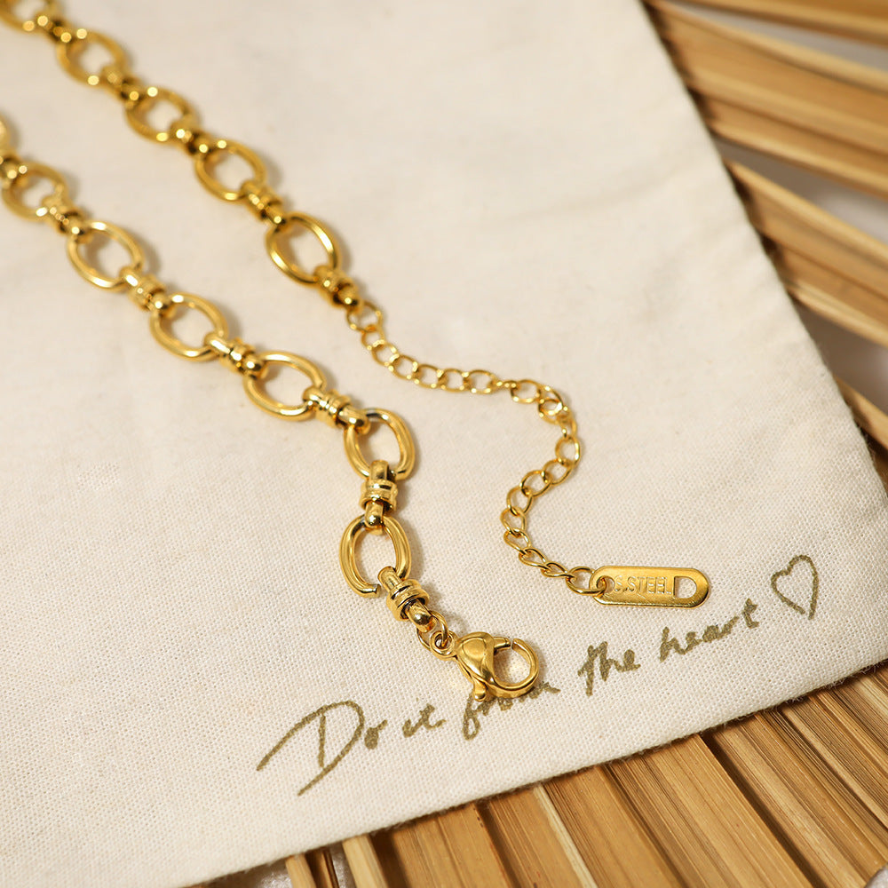 Thick Type Round Cuban Link Chain Necklace 18K Gold Plated Titanium Steel Clavicle Chain Women's Hip Hop c388e88f 2d2c 4b10 b